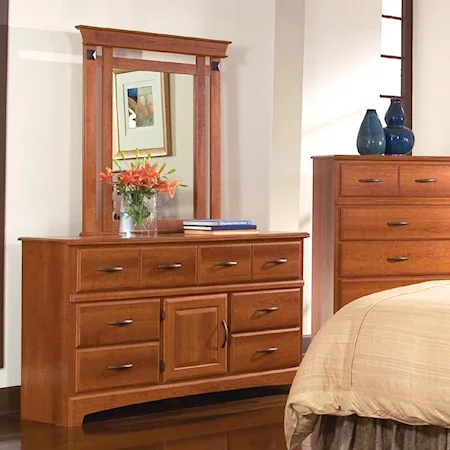 Door Dresser with 6 Drawers & Vertical Panel Mirror